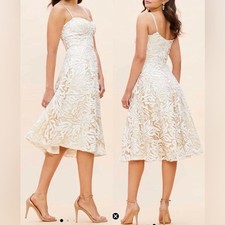 NEW Dress The Population Layla White Sequin fit and flare Dress sz M