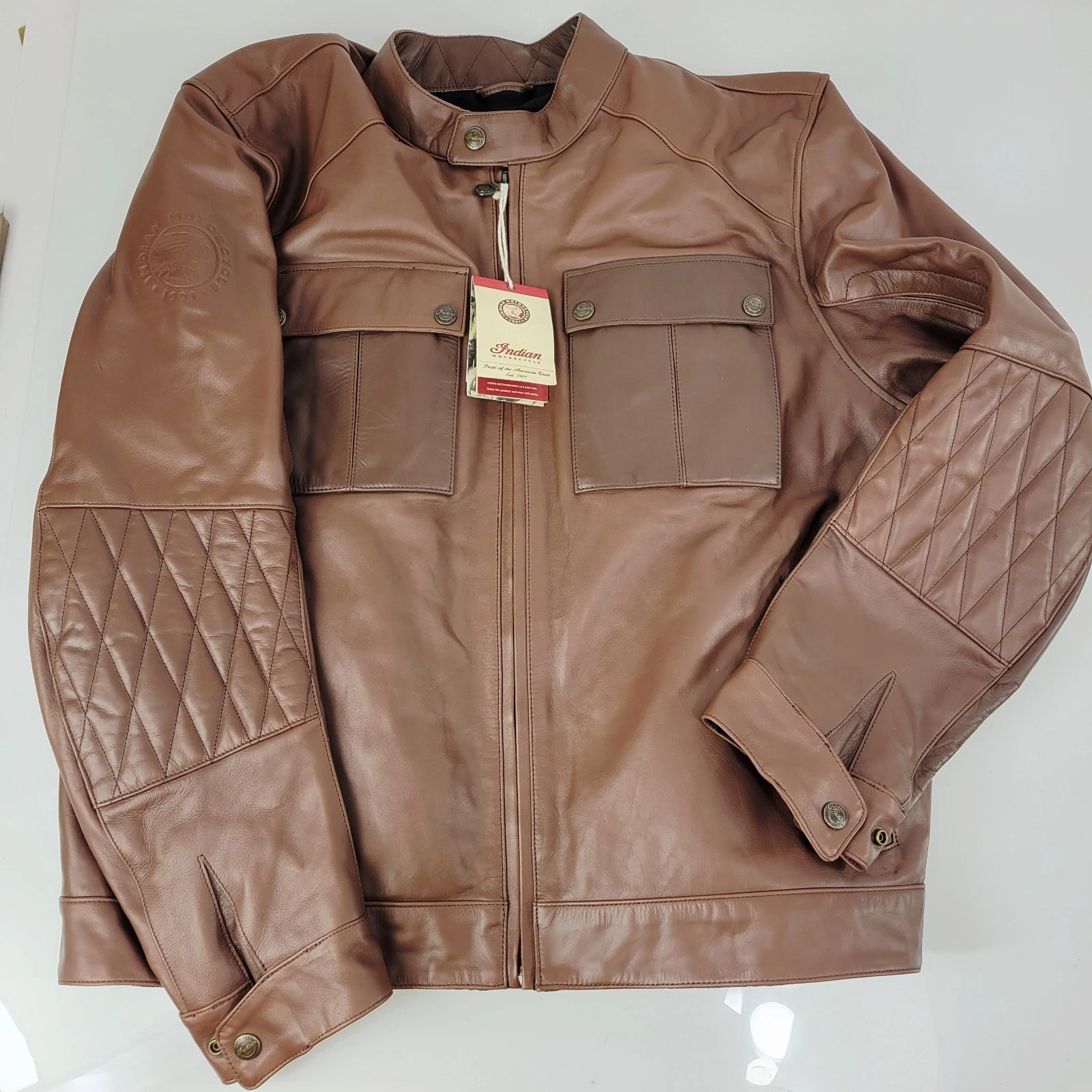 Indian Motorcycle Getaway Leather Jacket Brown Cowhide Riding Jacket OEM - product detail image 2