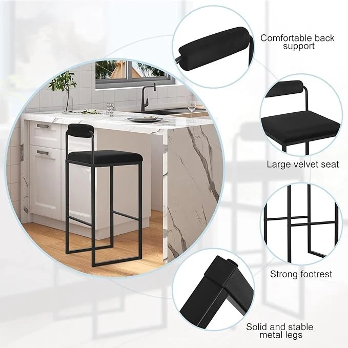 WOLTU 2X Barhocker mit Fußstütze, Hochstuhl mit Rückenlehne - Bild 4 von 4