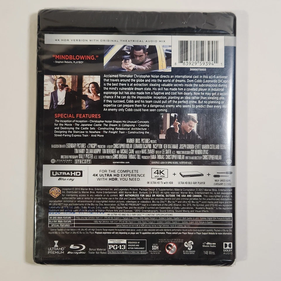 Inception (4K UHD + Blu-Ray, 2010, Region Free) Brand New Sealed - No Slipcover - Image 2 of 4