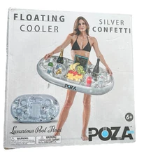 POZA Inflatable Serving Bar Floating Cooler Silver Confetti Luxurious Pool Float