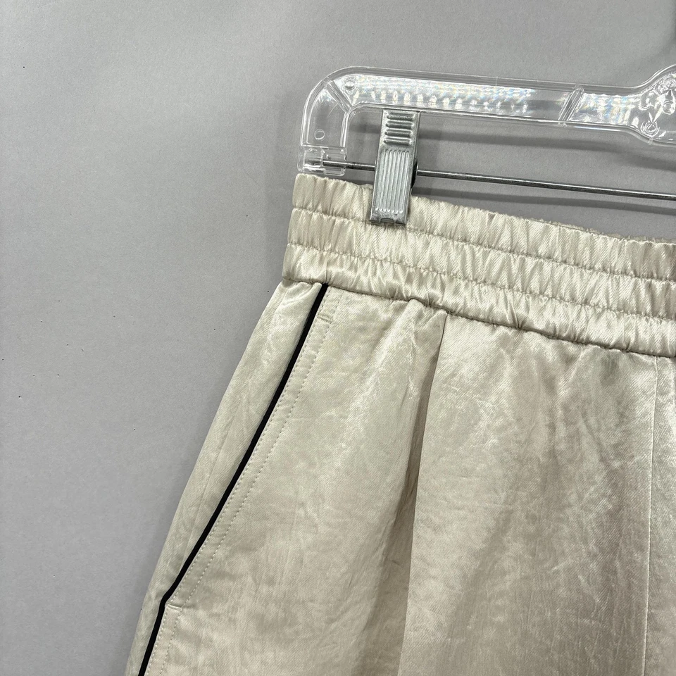 Pantalones Cortos Helmut Lang Mujer Pequeños Beige Satinado Cintura Elástica Informales Salón Sedoso Foto 2 de 4