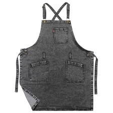 VANTOO Denim Chef Apron for Women with Pockets, Black Jean Waitress Server Kitch