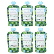 Baby Food, 6 Months, Spinach, Apple, Pear Blueberry, 6 Pouches, 3.5 oz 99 g