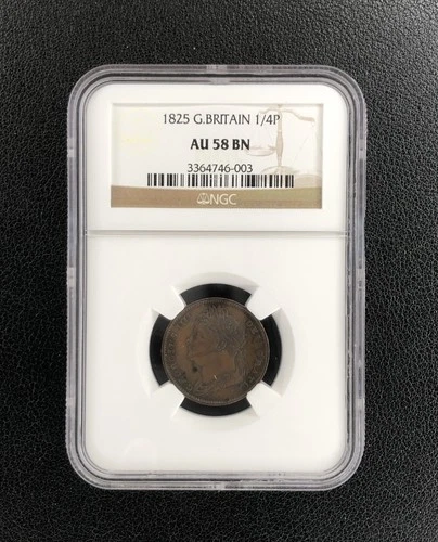 1825 Great Britain 1/4 Penny 1/4P Farthing NGC AU 58 BN Coin Choice UNC