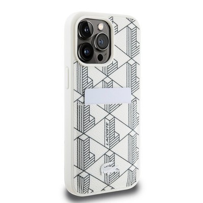 Lacoste iPhone 15 Pro Hülle Case Cover Cardslot Monogram Metal Logo White
