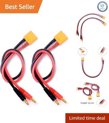 2 x 30cm XT90 to 4.0mm Banana Charging Leads, 12AWG Silicone for Hobbyist Use