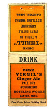 1930s Virgils Ginger Ale Sunshine Bottling Works Canton Miss Matchbook Cover
