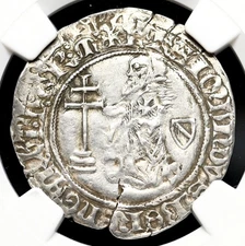 CRUSADERS, Knights of Rhodes. Raymond Berenger, 1365-1374, Silver, NGC AU53