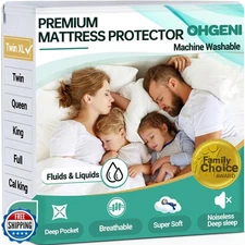 OhGeni 100% Waterproof Mattress Protector, Twin XL, Fitted Sheet with Deep Po
