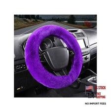 Fluffy Car Steering Wheel Cover, 15 Inch Soft Warm Plush Anti-Slip Furry Purple