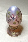 Fenton Art Glass Pedestal Egg, Opalescent Pink, Floral Design