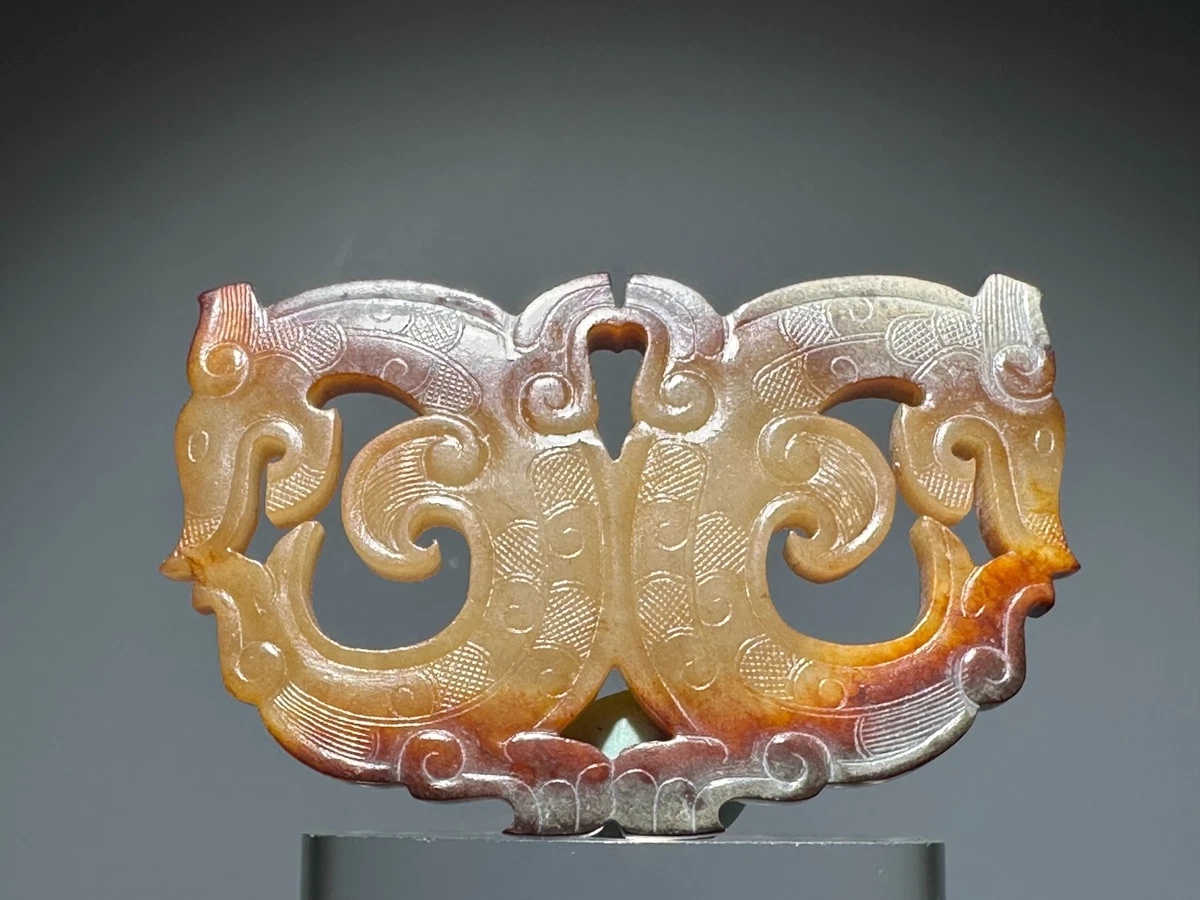 黄玉龍形珮 和田玉 古玉 古玉擺件 中国古玩 中国美術 唐物骨董 G111 西周鳳鳥人龍佩和田玉壁玉璧龍鳳佩古玉戰漢玉佩組佩尺寸：cm 重量