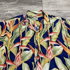 Paradise Found Hawaiian Shirt Mens Large Blue Floral Rayon Birds Of Paradise
