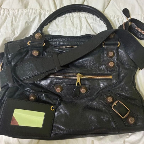 BALENCIAGA City Giant 21 Gold Hardware Handbag Shoulder Bag Black Leather Bag