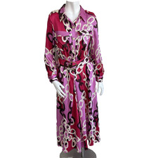 ZARA Satin Chain Print Maxi Shirt Dress Pink M Belted Jewel Button Long Sleeves