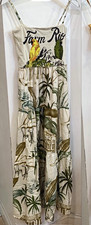 Farm Rio Women's XS White Tropical Parrot Print Square Neck Strappy Maxi Dress