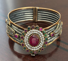 VINTAGE FAUX RUBIES DIAMONDS EMERALD COPPER ACCENT 325 8 Karat Turkish BRACELET — photo 6