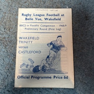 Wakefield v Castleford bbc floodlit rugby league programme 1968/69 Season