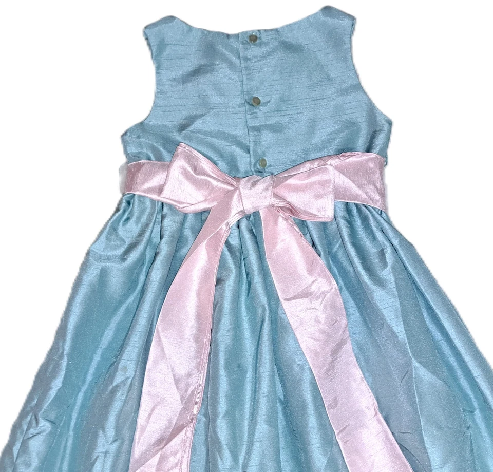 Vestido de festa de seda feminino vintage KELLY'S KIDS rosa água década de 1980 boutique de casamento sólido - Imagem 3 de 4