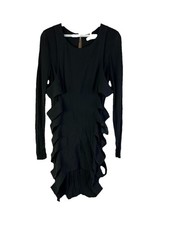 Alice+Olivia Womens 6 Dress Wool Black Cut Out Pencil Long Sleeve Luxury