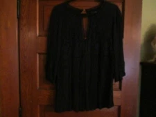 BKE Boutique Black Boho 3/4 Bell Sleeve Flowy Lace Detail Blouse Size XL