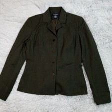Vintage Ann Taylor Womens Jacket Blazer 2 Green Wool Blend Stretch Professional