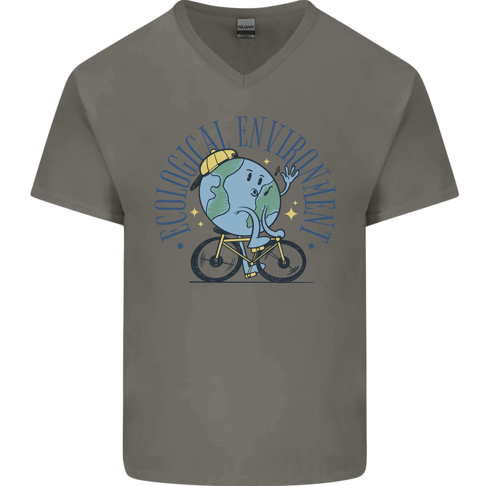 Camiseta de algodón con cuello en V para hombre ciclismo cambio climático medio ambiente ecológico