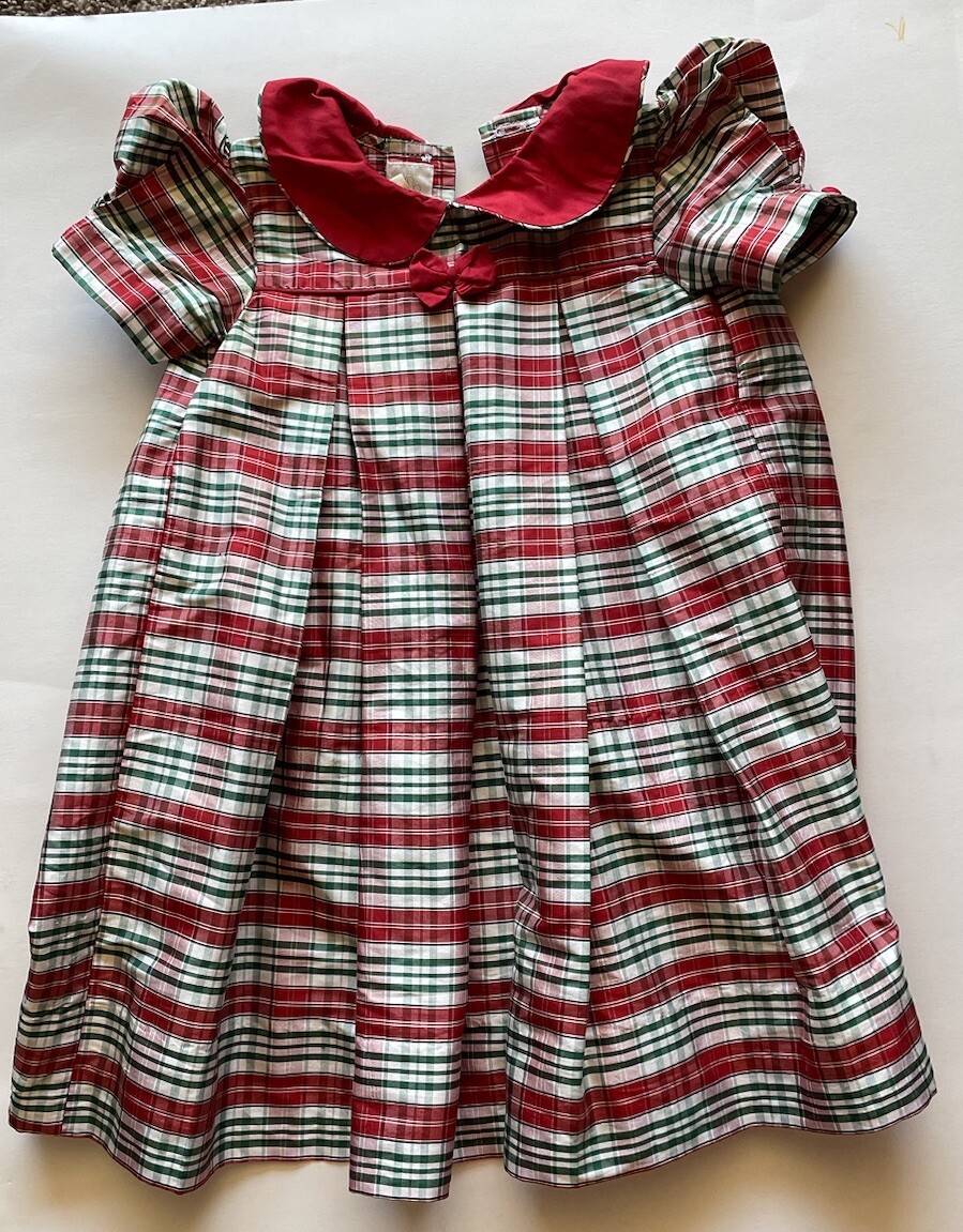 Strasburg 100% Silk Red Green Plaid Christmas Holiday Dress Size 18 Months  | eBay