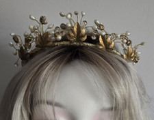 Tiara Pearls  Gold Tone Leafs Hand Made in England Wedding/Prom
