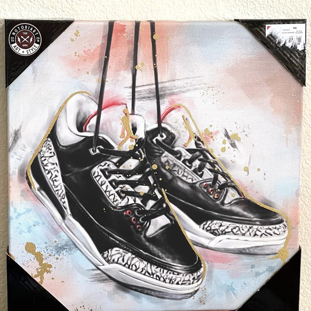 NOTORIART Wall Art Print NIKE AIR JORDAN 3 Black Sneakers Shoes Canvas 14x14 NEW | eBay