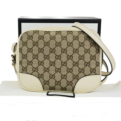 GUCCI Logo Bree GG Pattern Mini Shoulder Bag Canvas Leather Brown Ivory 12YG066