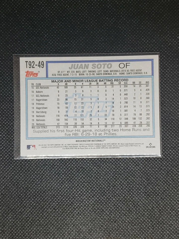 2021 Topps Update Series JUAN SOTO #T92-49 Washington Nationals '92 REDUX - Image 2 of 2