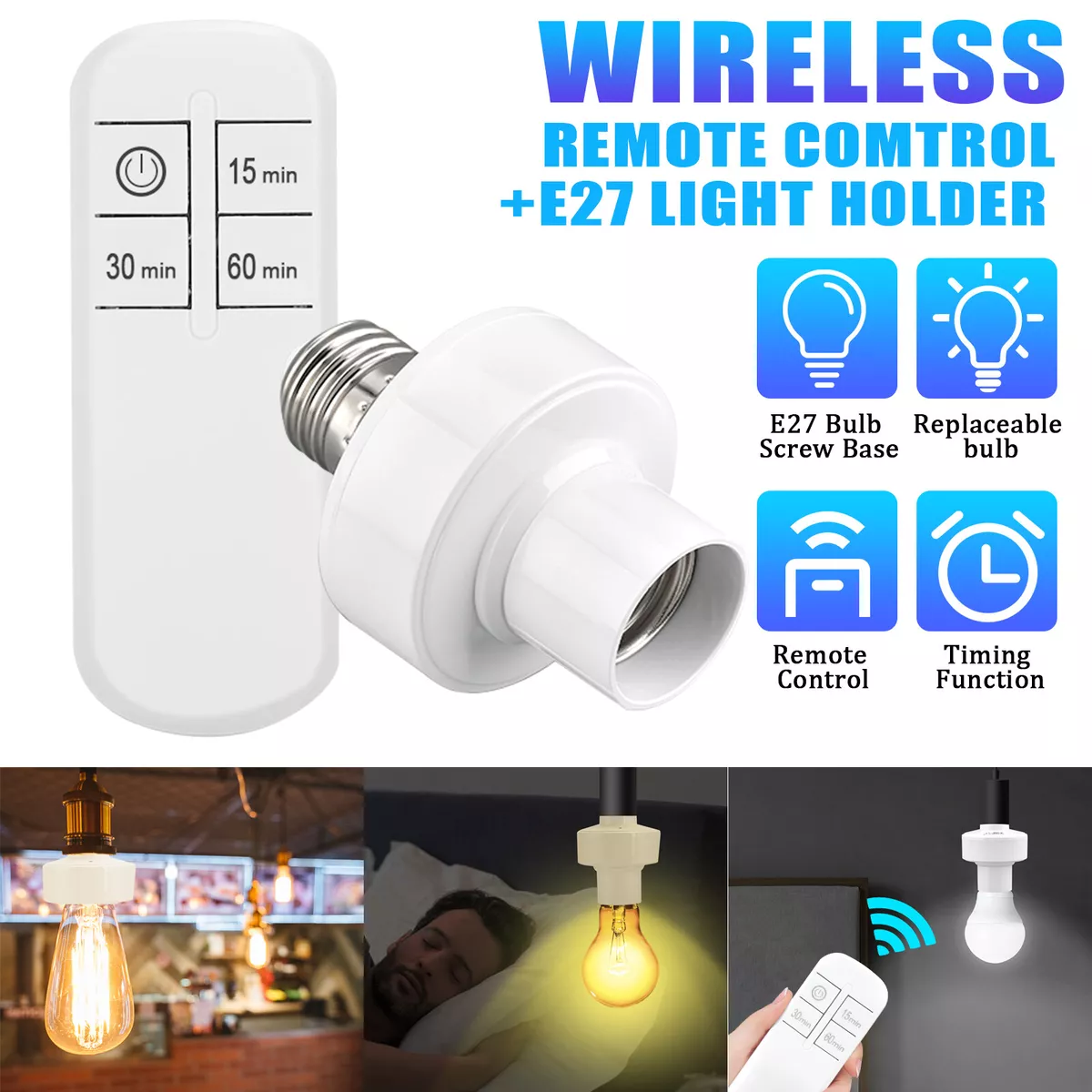 E27 Wireless Remote Control Light Lamp Socket Bulb Base Adapter Holder  Timing US