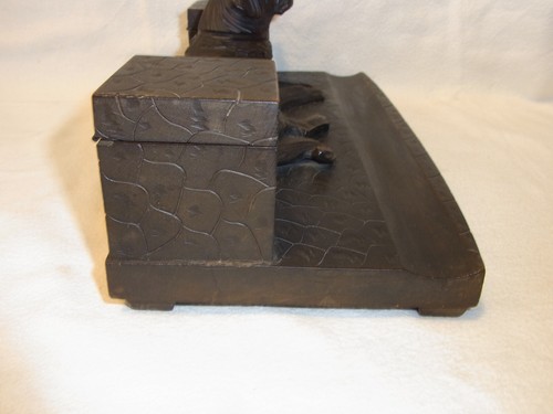 Inkwell Hounding Dog Thuringia Hand Carved Wood Antique German #QA - Picture 10 of 12