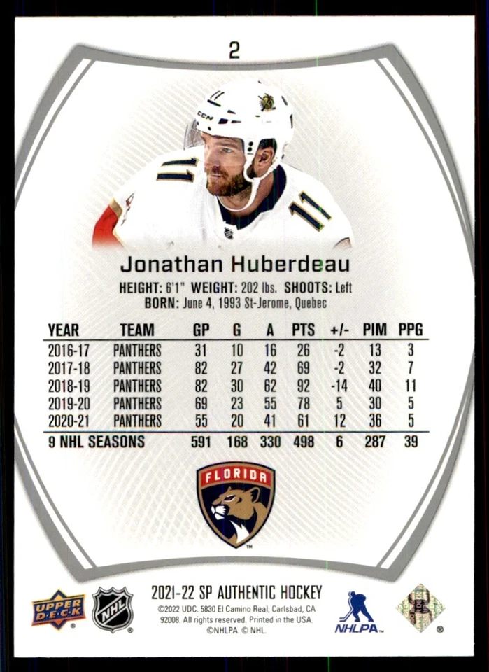 2021-22 SP Authentic Jonathan Huberdeau #2 - Image 2 of 2