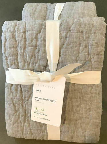 POTTERY BARN belgian Flax linen hand Stitched King shams~Flagstone~NWT~$160 - Picture 6 of 6