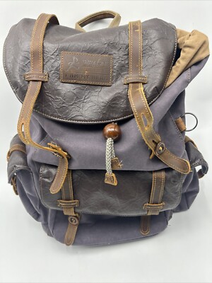 WAY ONE Premium Canvas and Leather Backpack Men Vintage Carry on -BROWN PURPLE