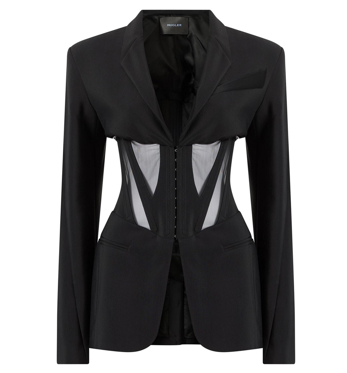 $2960 MUGLER Women's Mesh Corset Waist Jacket Blazer in Black Size 42 US  10