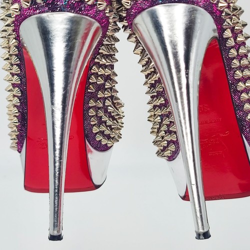 Décolleté CHRISTIAN LOUBOUTIN Lady Peep Spike 150 Tacchi 36 Argento Viola Turchese - Foto 9 di 10