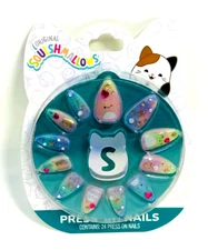 New in Box *SQUISHMALLOWS 24 piece PRESS ON NAILS* Kids Small Hearts &sparkles