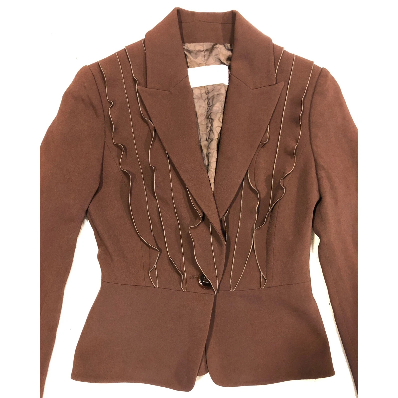 Blazer Valentino Roma marrone cioccolato corpetto con volant aderente TG 4