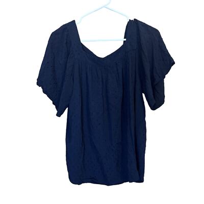 Loft Navy Blue Flutter Sleeve Textured Polka Dot Swing Blouse Size Medium