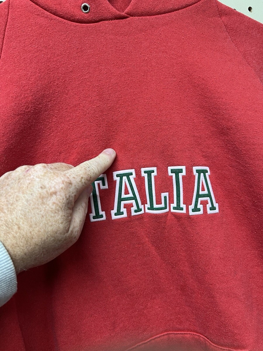 Vintage Italia Fruit Of The Loom Hoodie XL Red Pullover Y2K