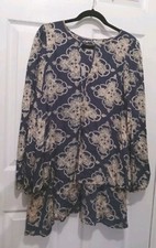 Free People Dress  Blue Paisley Long Sleeve Tunic With Tiered Hem Flowy Small