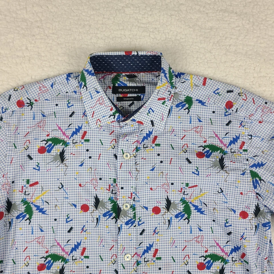 BUGATCHI Dress Shirt Mens Small Shaped Fit Geometric Preppy Button Up - Image 3 of 4