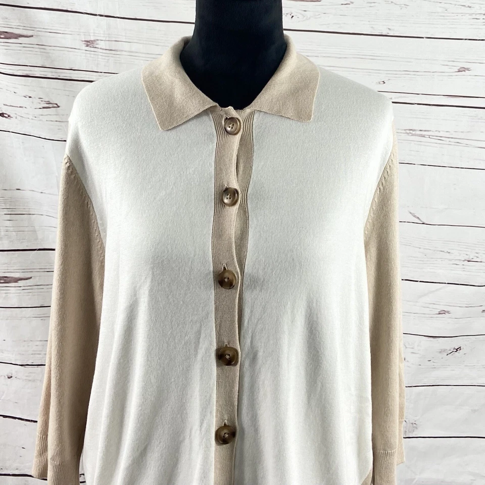 Suéter Ann Taylor Para Mujer XL Marrón Blanco Cárdigan Cuello Abotonado Nuevo Foto 2 de 4