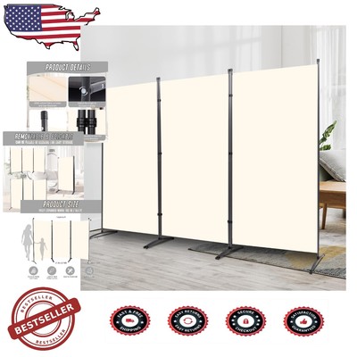 Indoor 102'' Wide Room Divider - Multifunctional 3-Panel Privacy Screen in Beige