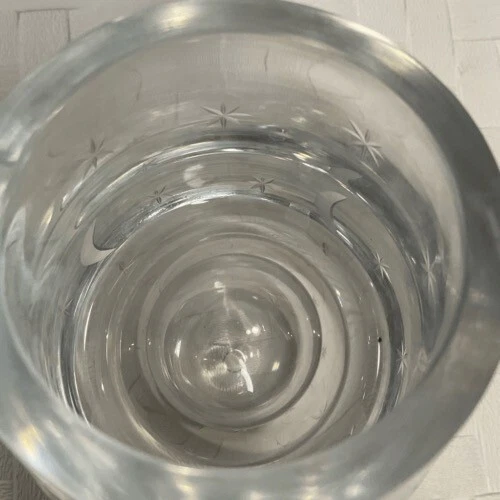 Jarrón/pisapapeles de vidrio arte atómico MCM Moon & Stars grabado Polonia 5" de alto Foto 4 de 4