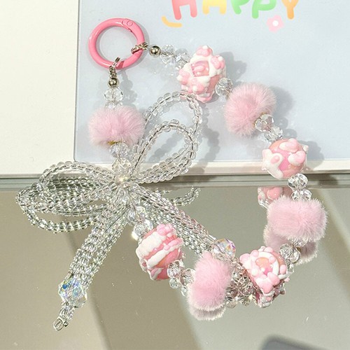 Fashion Fur Ball Beaded Phone Chain Keychain Creative Anti Lost Phone Lanyard - 第 6/19 張圖片